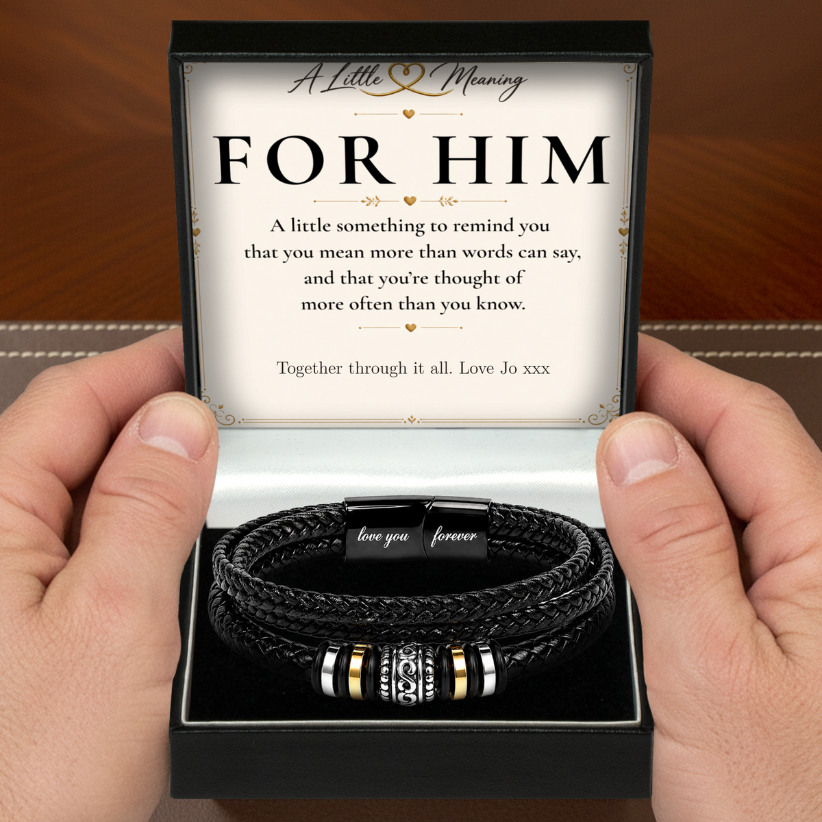Eternal Bond braided bracelet with personalised keepsake box – men's gift bracelet