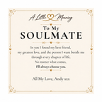 Soulmate message card with example personalisation: All My Love, Andy xxx
