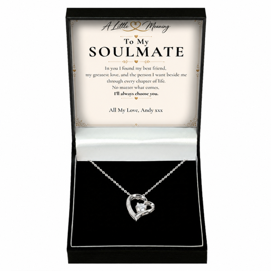Soulmate necklace gift with example personalised message card