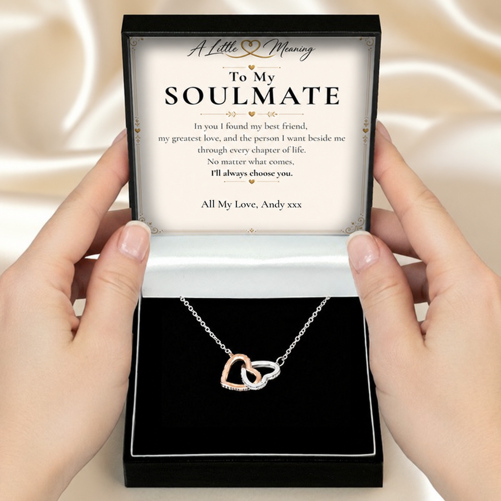 Soulmate necklace gift with example personalised message card