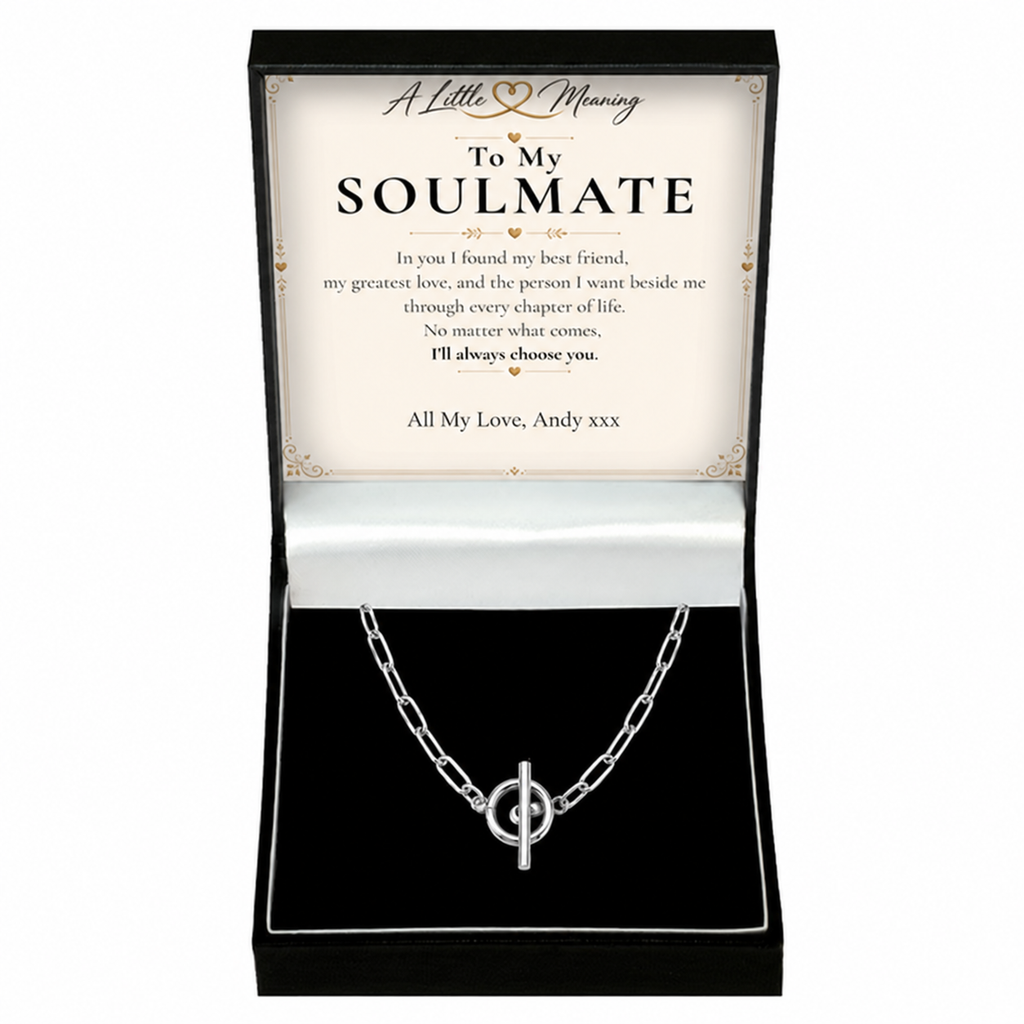 Soulmate necklace gift with example personalised message card