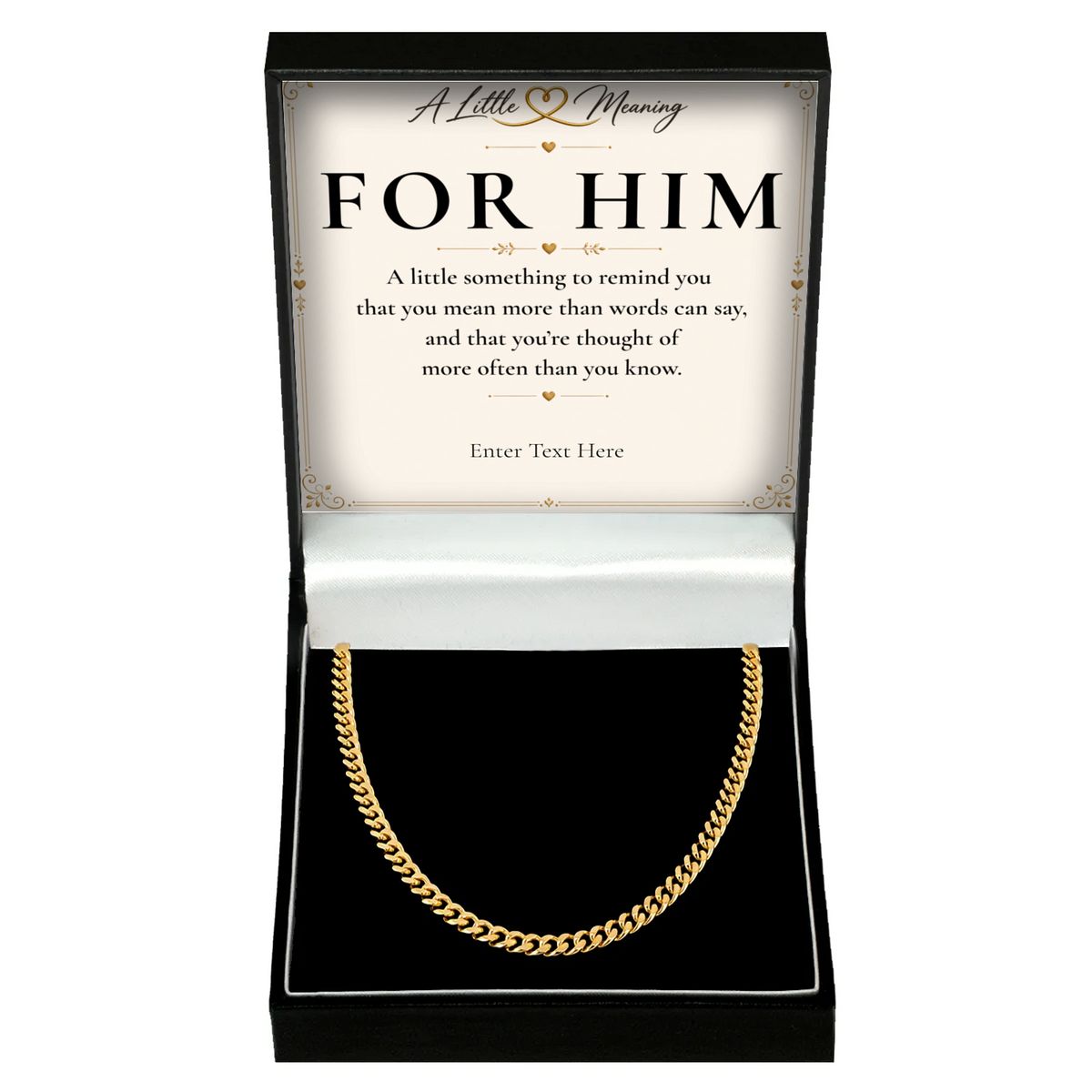 The Cuban Chain Necklace in gold tone, men's personalised gift in a gift box with a message card