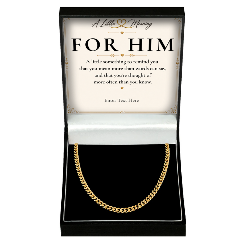 The Cuban Chain Necklace in gold tone, men's personalised gift in a gift box with a message card