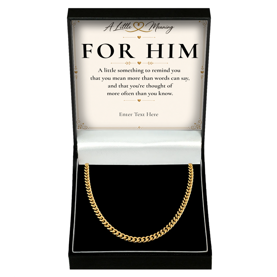 The Cuban Chain Necklace in gold tone, men's personalised gift in a gift box with a message card