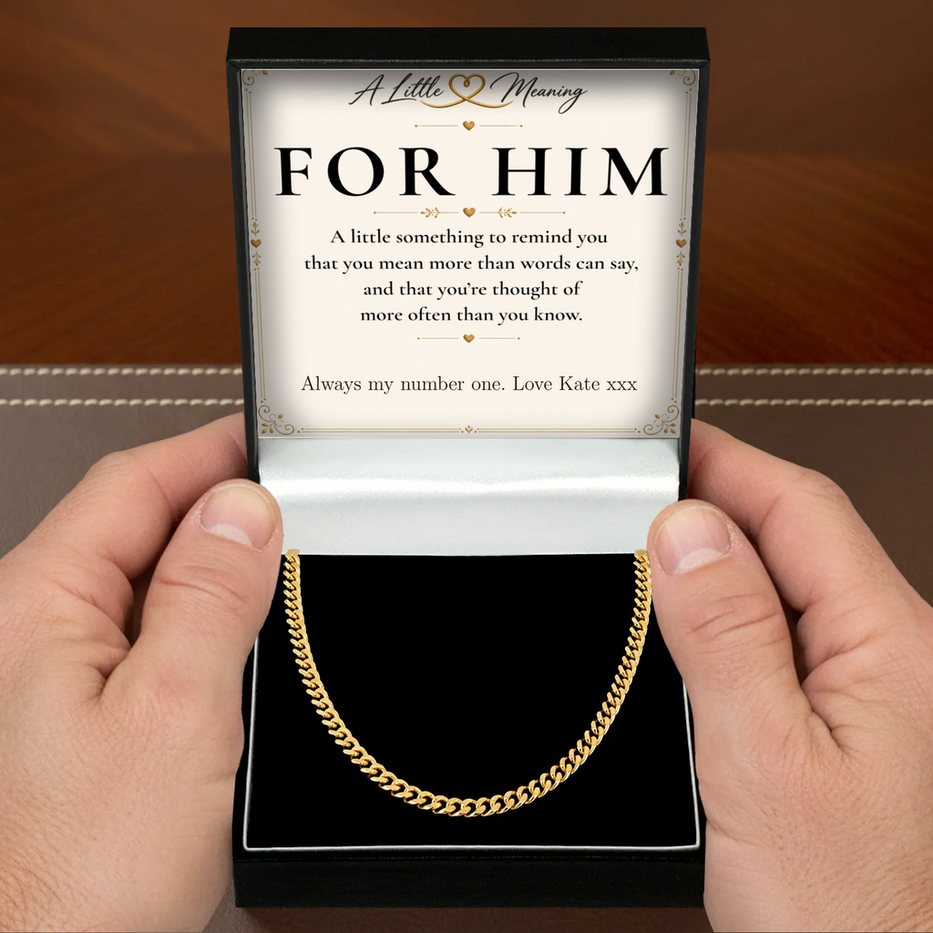 18k gold plated Cuban chain necklace with personalised keepsake box – men's gift necklace
