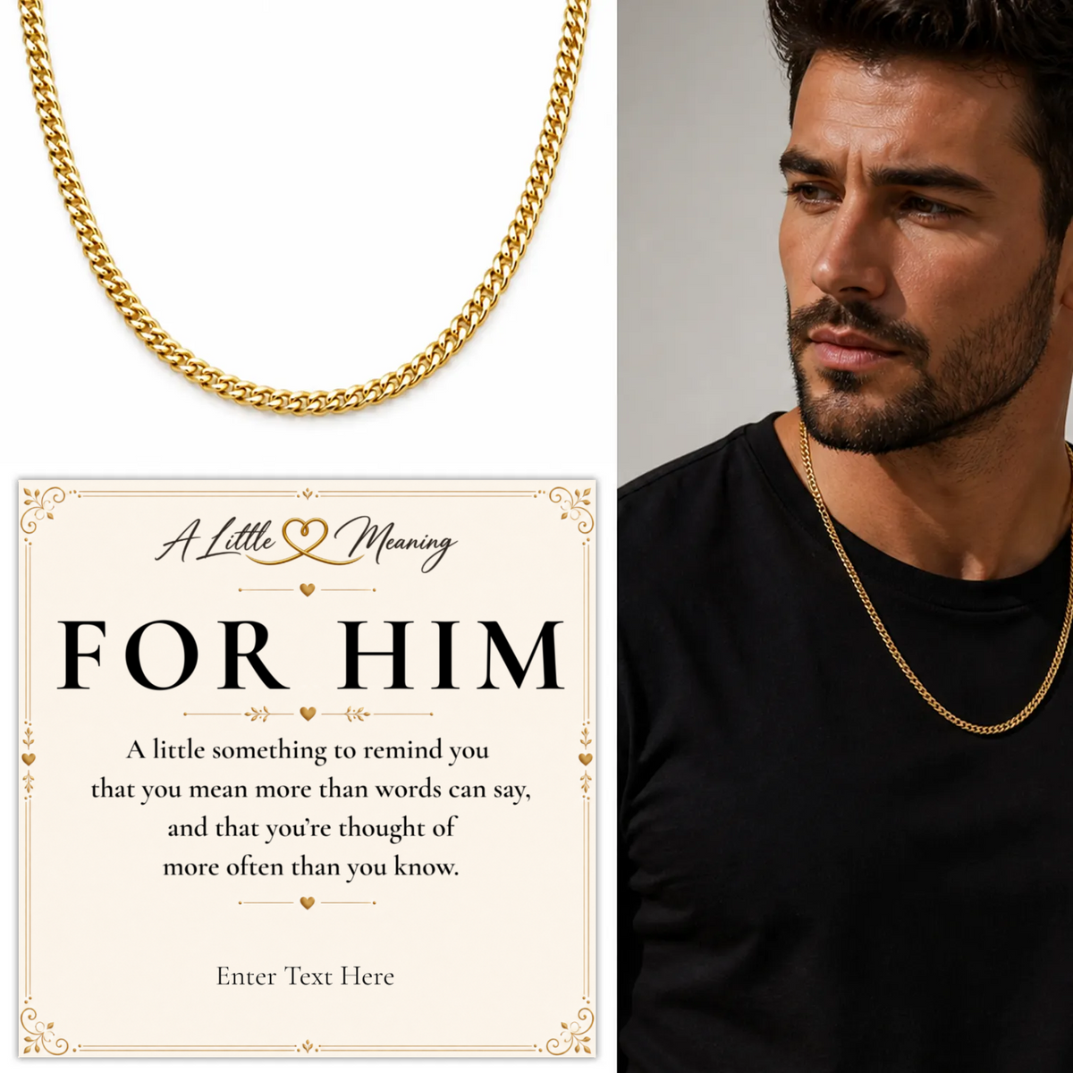 18k gold plated Cuban chain necklace with personalised keepsake box – men's gift necklace