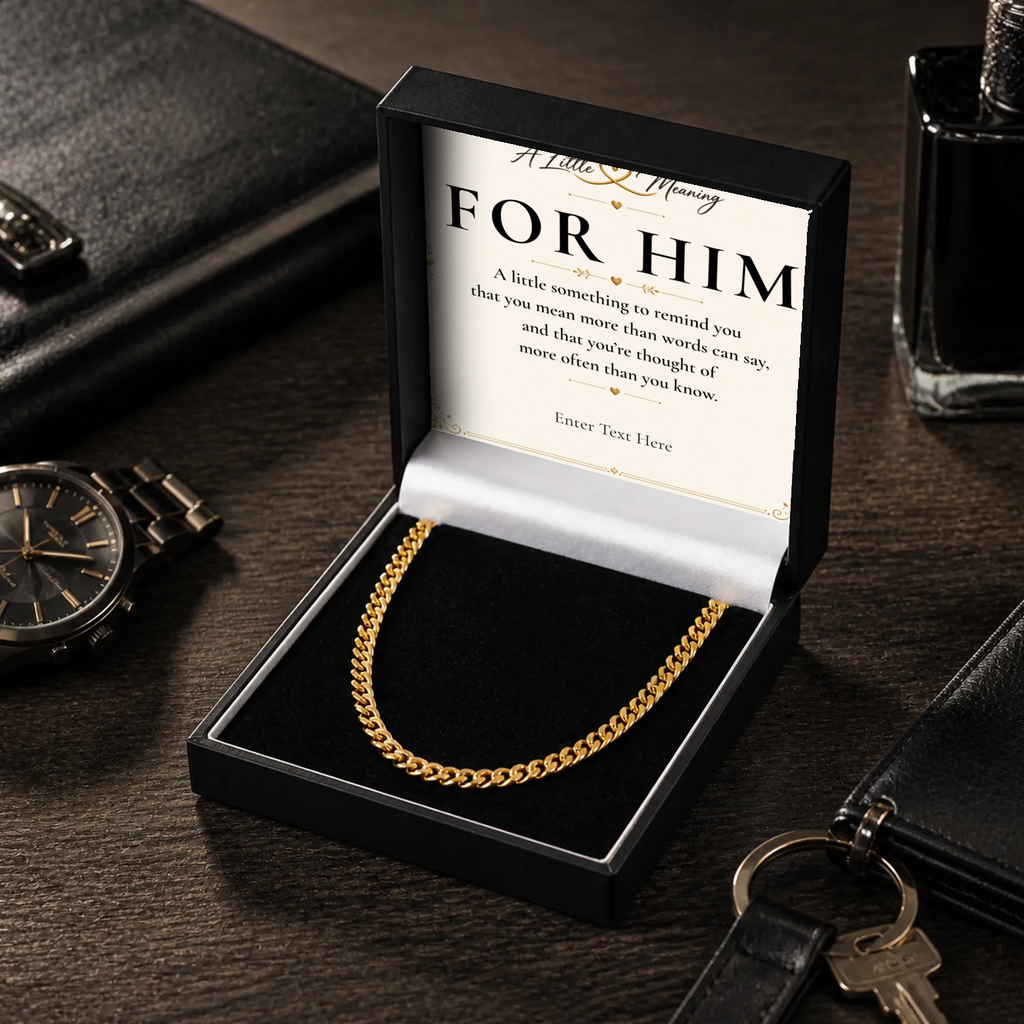 18k gold plated Cuban chain necklace with personalised keepsake box – men's gift necklace
