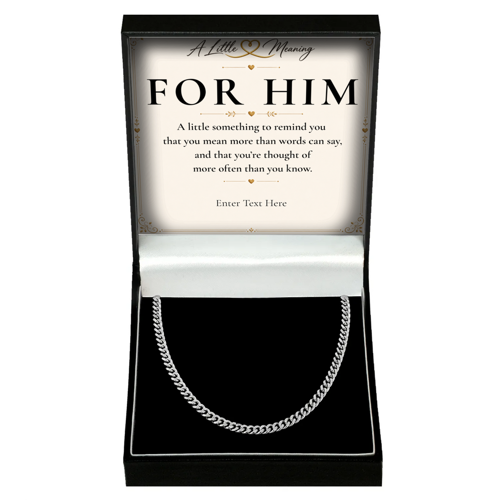 The Cuban Chain Necklace in silver-tone steel, men's personalised gift in a gift box with a message card