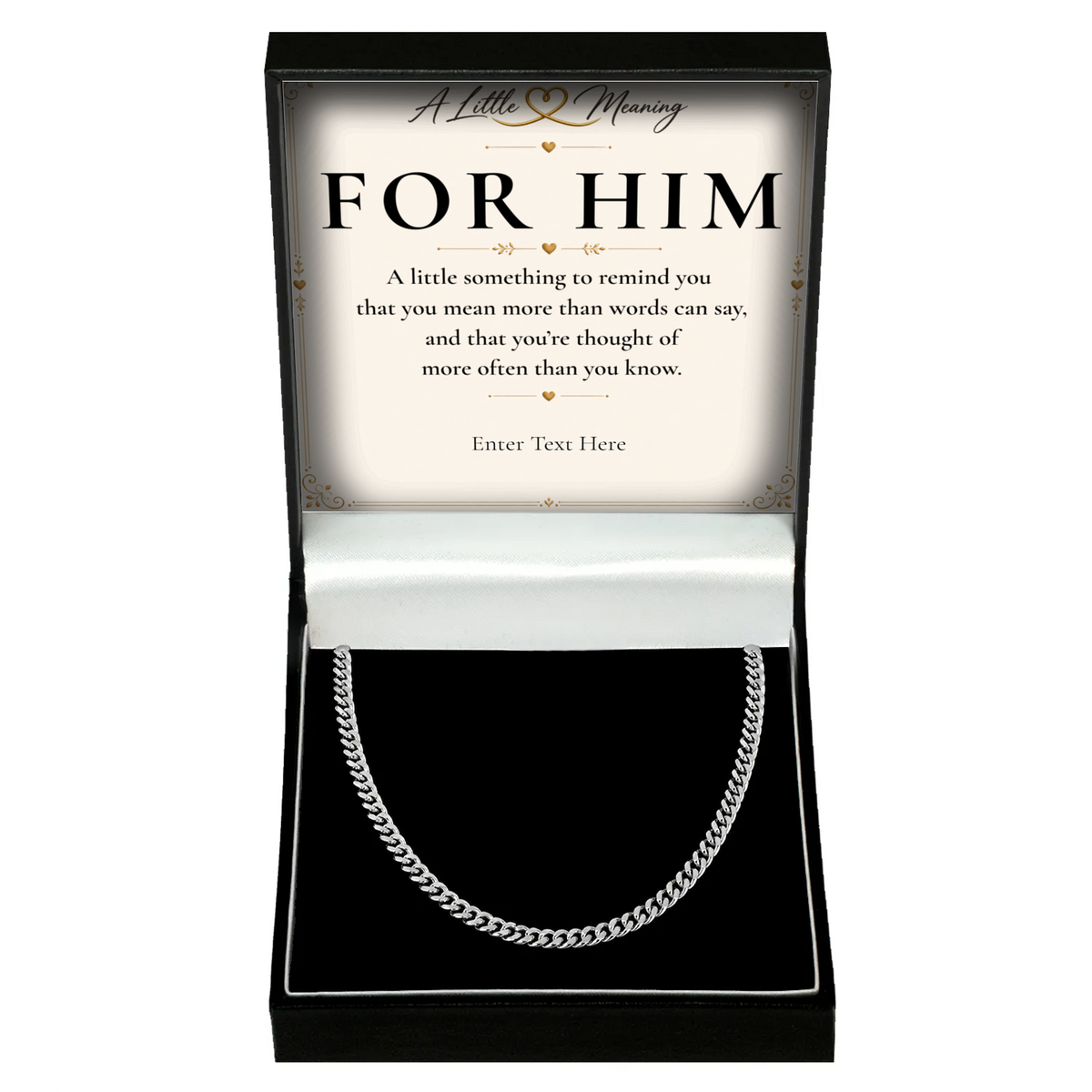 The Cuban Chain Necklace in silver-tone steel, men's personalised gift in a gift box with a message card