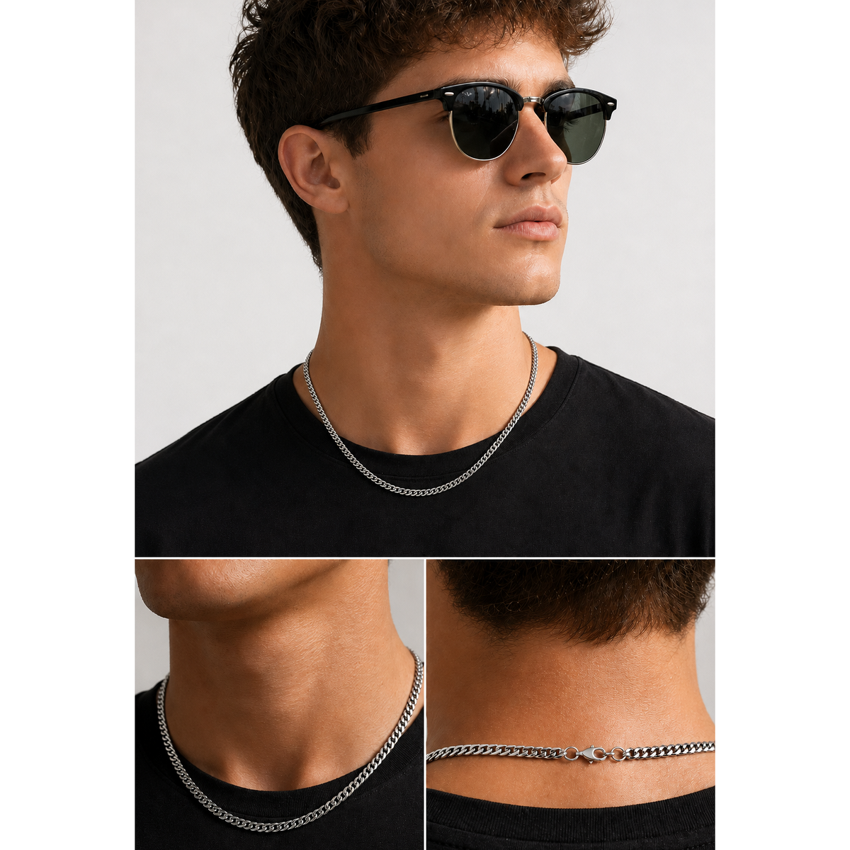 Stainless steel Cuban chain necklace with personalised keepsake box – men's gift necklace