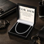 Stainless steel Cuban chain necklace with personalised keepsake box – men's gift necklace