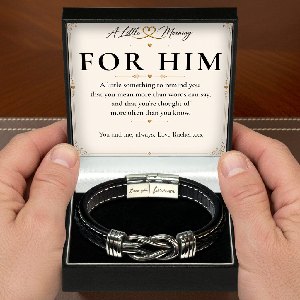Infinity Knot bracelet with personalised keepsake box – men's gift bracelet