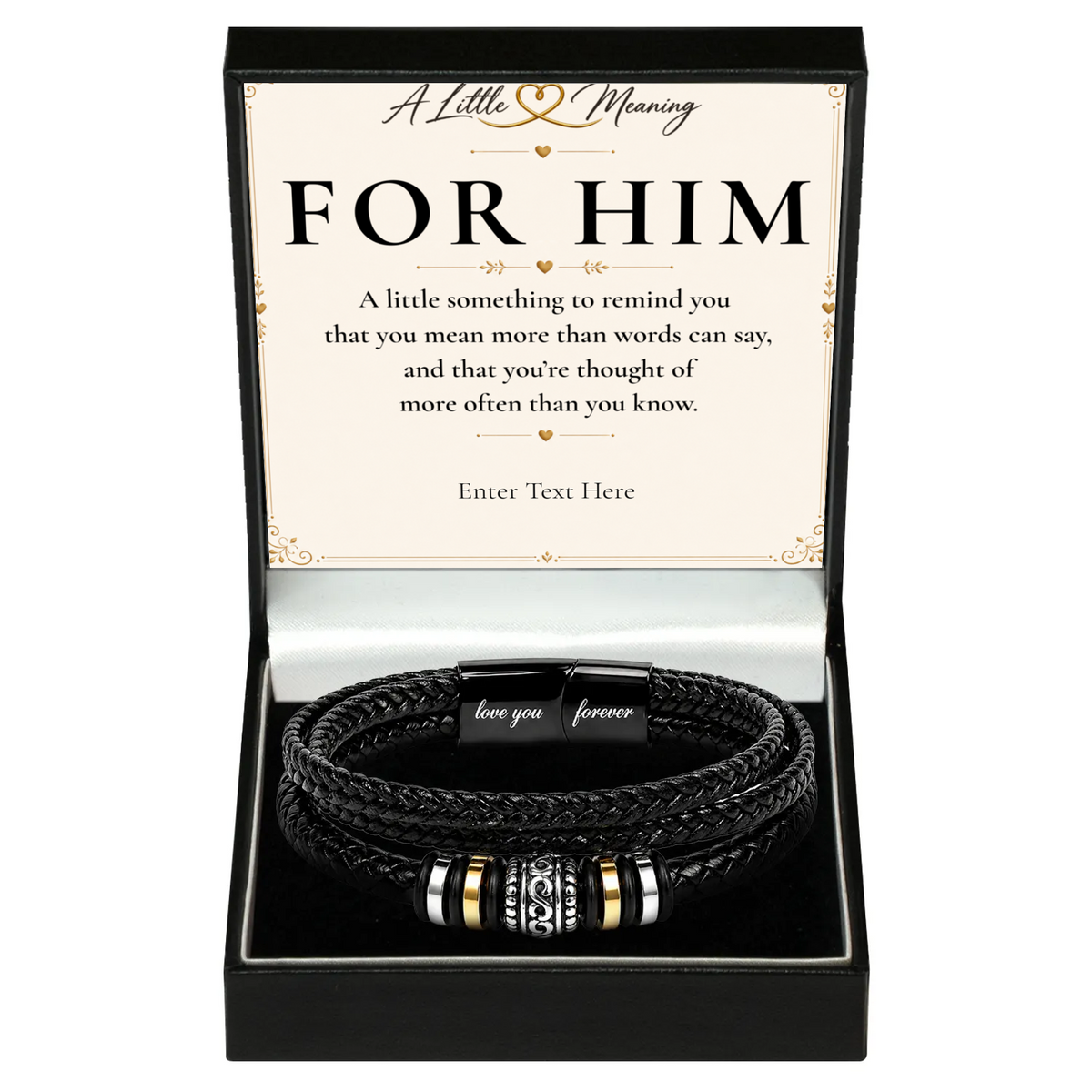 The Eternal Bond Bracelet: men's braided bracelet in a gift box with a personalised message card