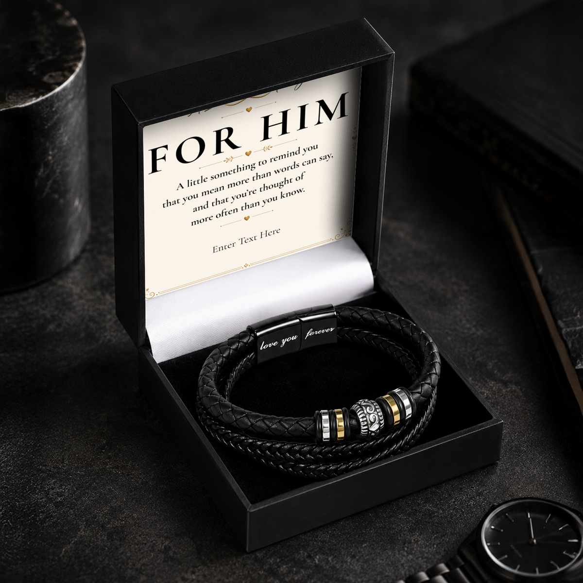 Eternal Bond braided bracelet with personalised keepsake box – men's gift bracelet