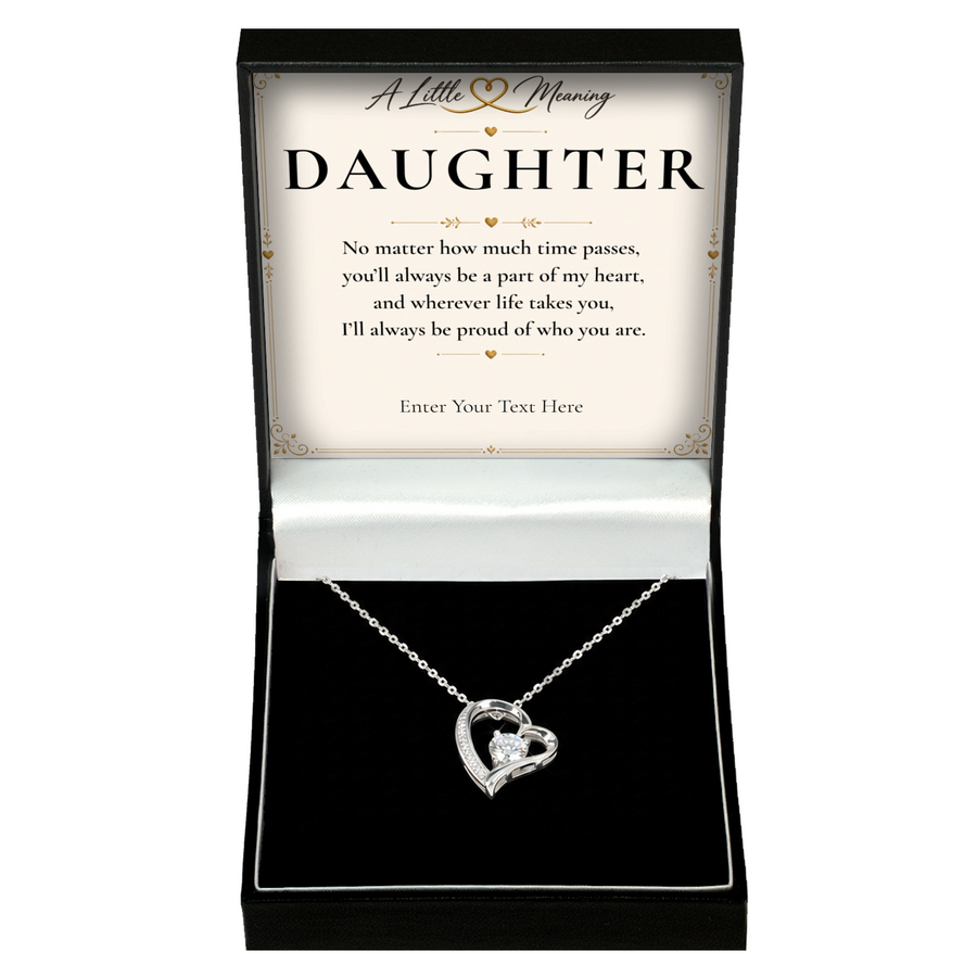 The Eternal Daughter Necklace: crystal heart pendant in a gift box with a personalised message card