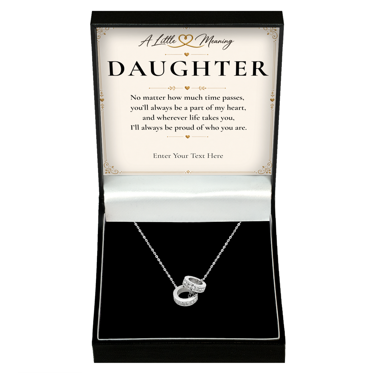 The Trinity Daughter Necklace: Trinity ring pendant in a gift box with a personalised message card