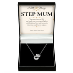 The Trinity Step Mum Necklace: Trinity ring pendant in a gift box with a personalised message card