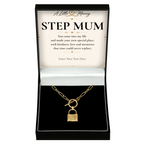 The Golden Bond Step Mum Necklace: gold-tone padlock pendant in a gift box with a personalised message card