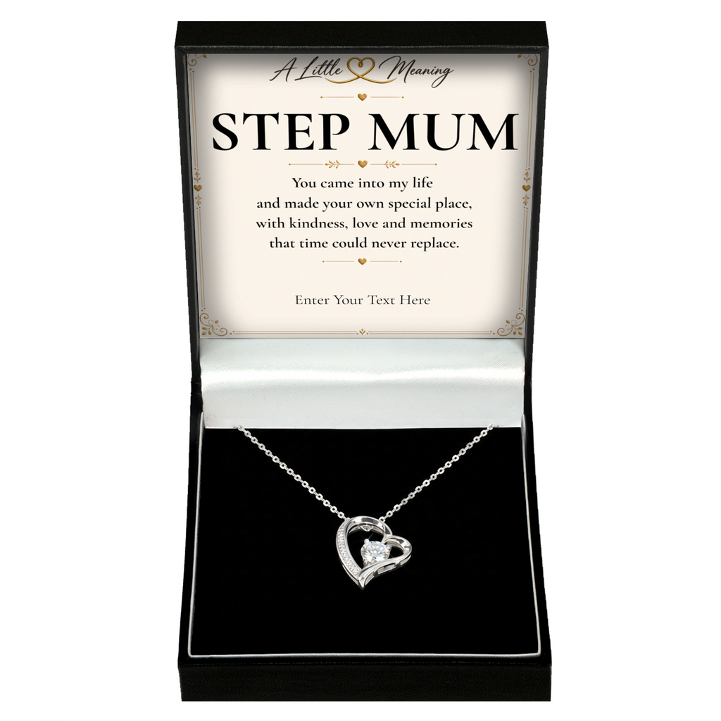 The Eternal Step Mum Necklace: crystal heart pendant in a gift box with a personalised message card
