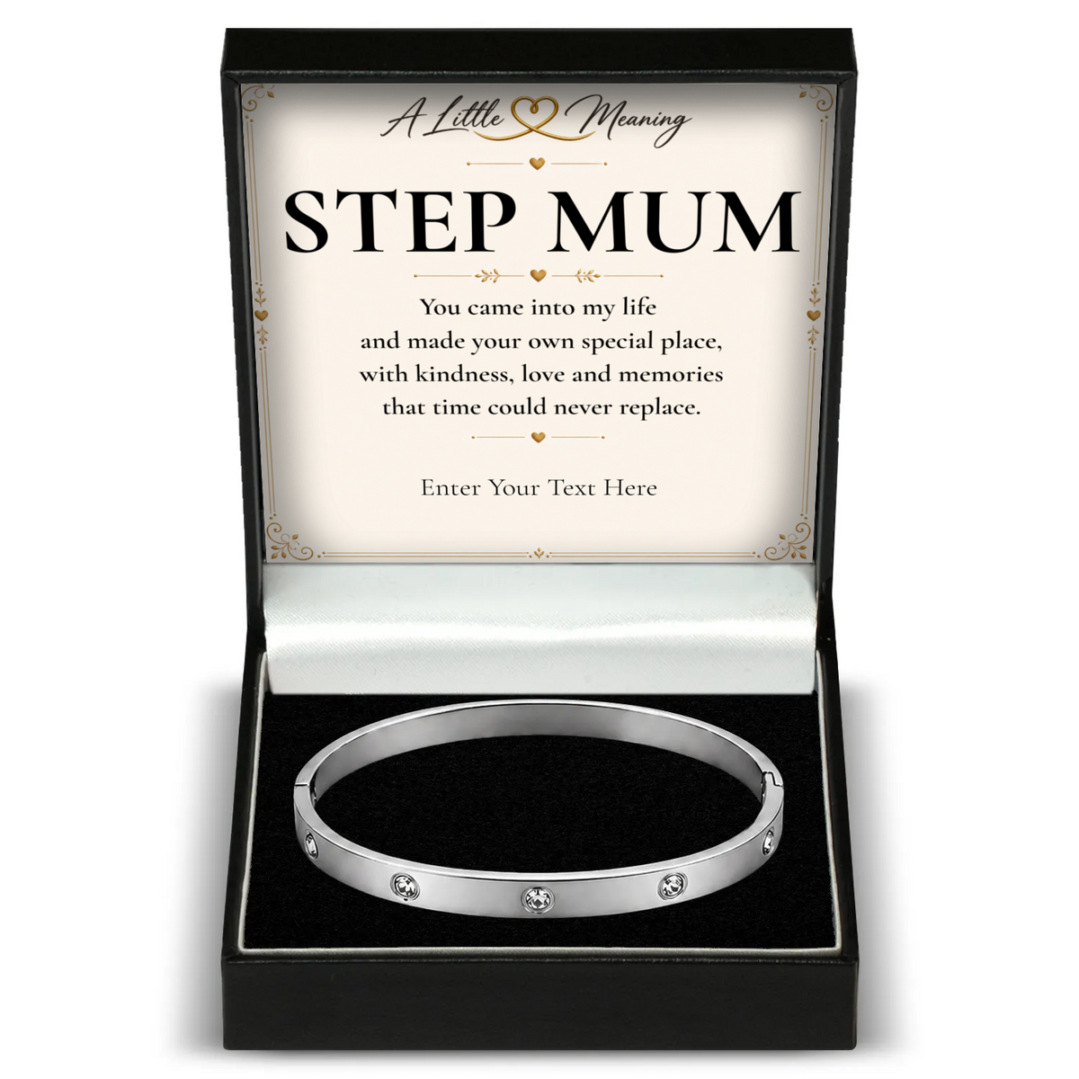 The Sparkle Step Mum Bracelet: crystal bangle in a gift box with a personalised message card