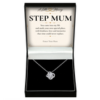 The Forever Step Mum Necklace: love knot pendant in a gift box with a personalised message card