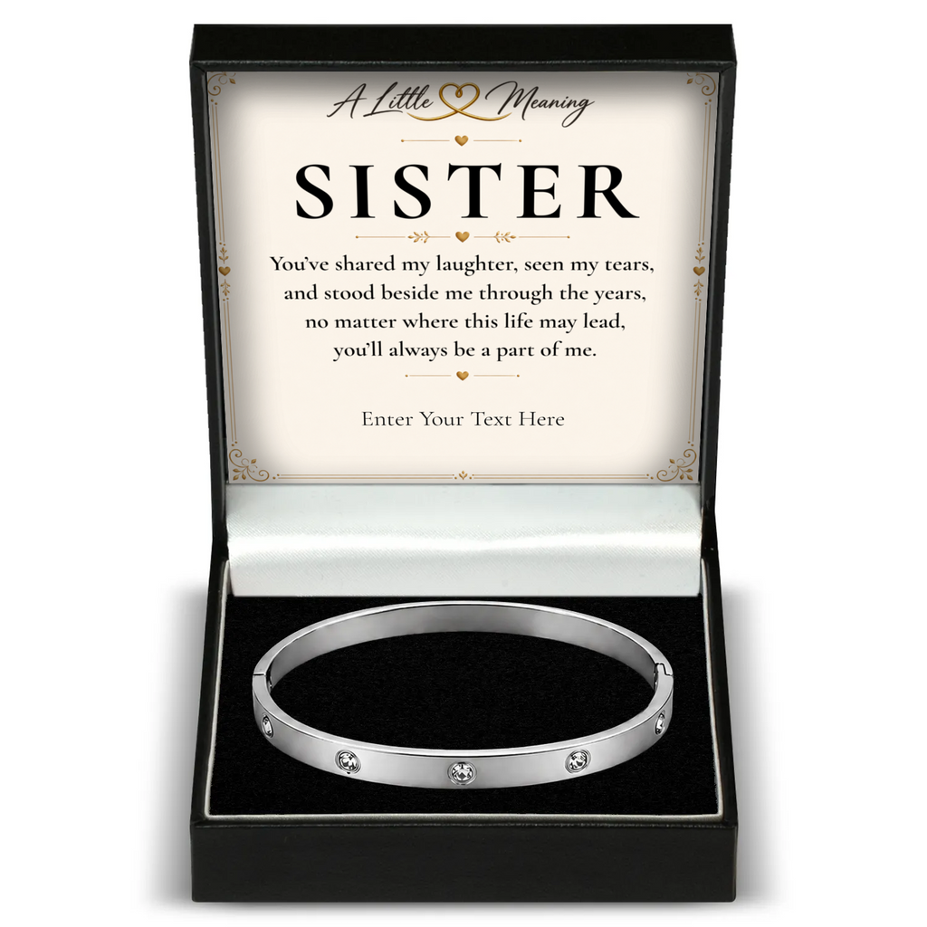 The Sparkle Sister Bracelet: crystal bangle in a gift box with a personalised message card