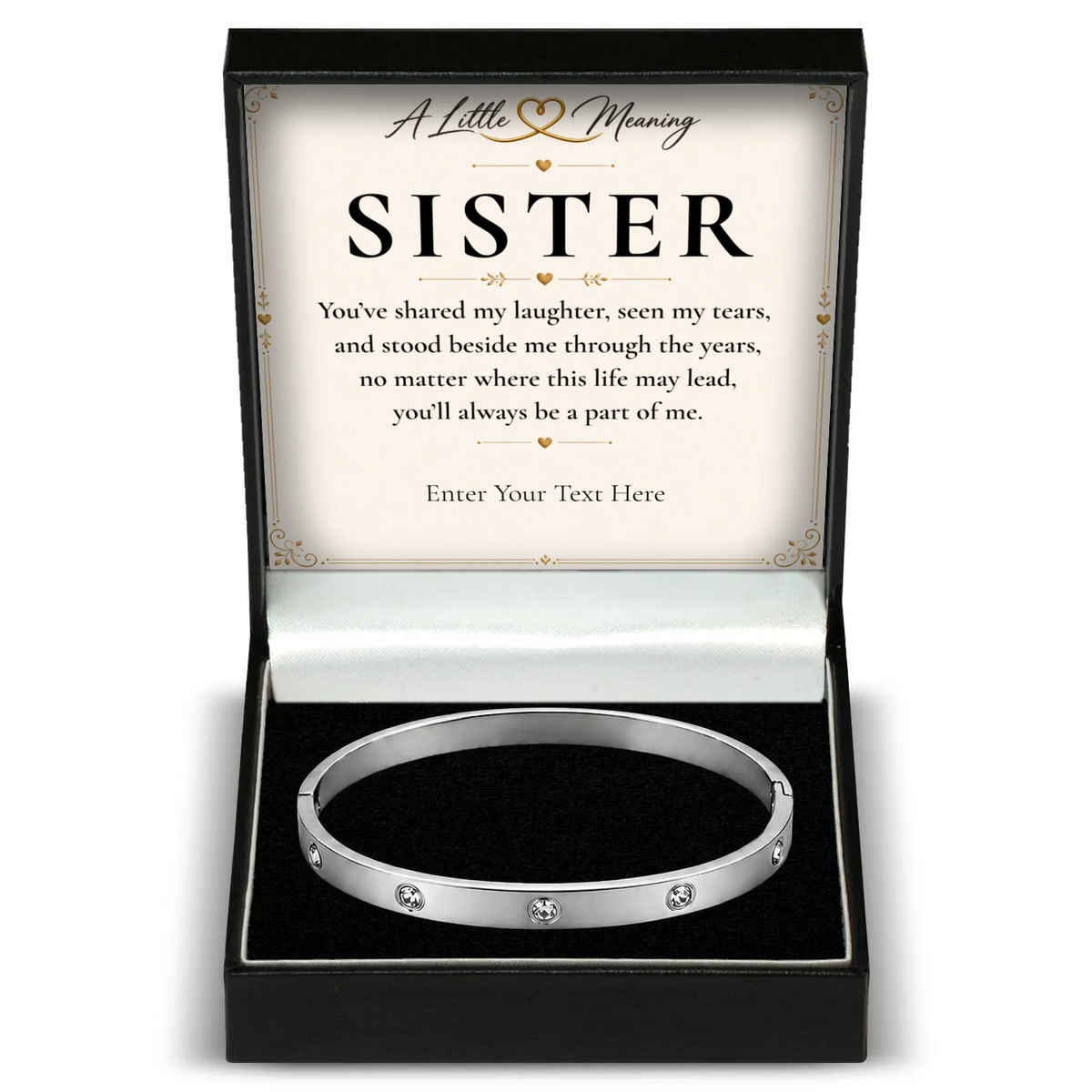 The Sparkle Sister Bracelet: crystal bangle in a gift box with a personalised message card