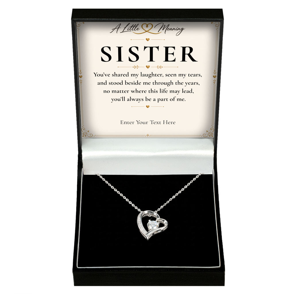 The Eternal Sister Necklace: crystal heart pendant in a gift box with a personalised message card