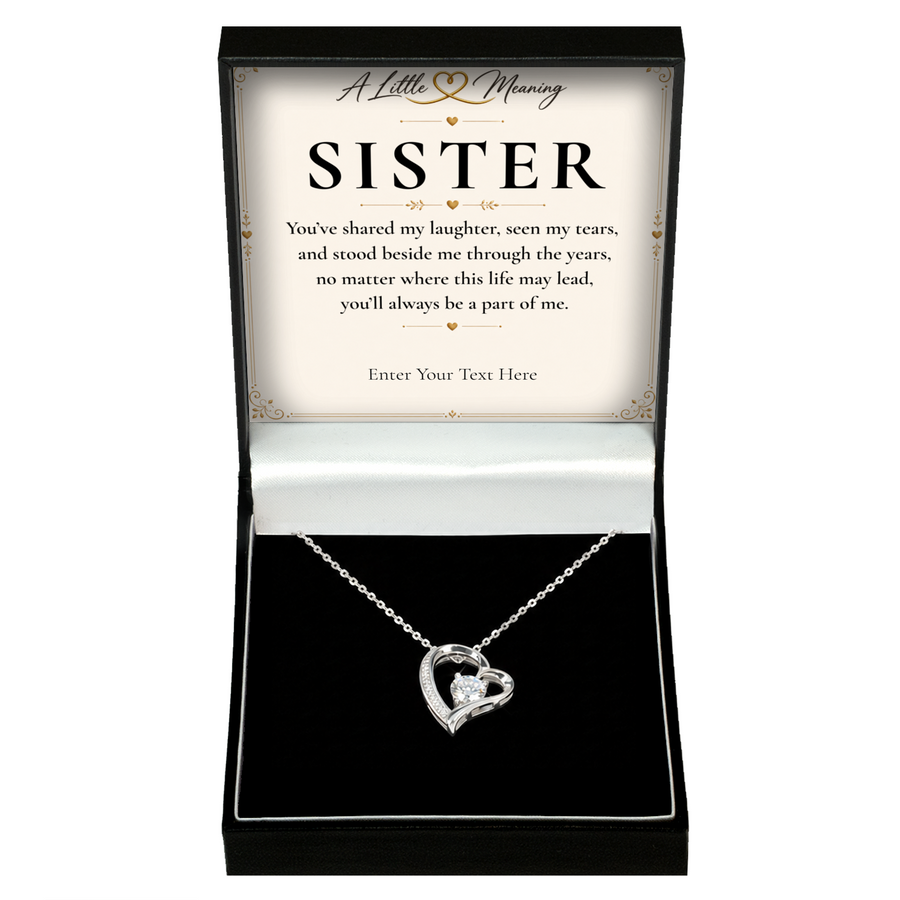 The Eternal Sister Necklace: crystal heart pendant in a gift box with a personalised message card
