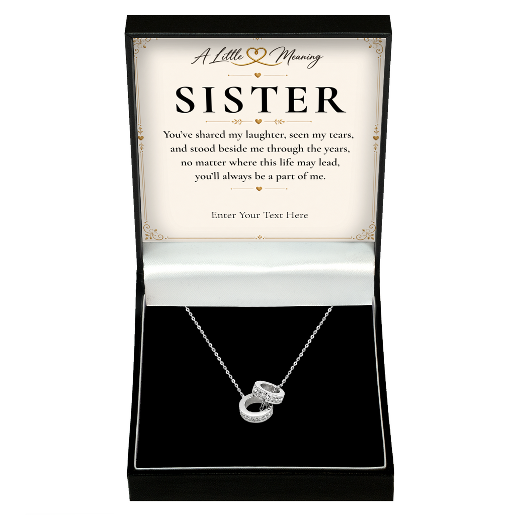 The Trinity Sister Necklace: Trinity ring pendant in a gift box with a personalised message card