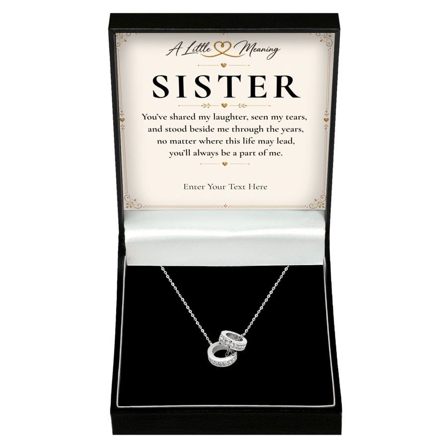 The Trinity Sister Necklace: Trinity ring pendant in a gift box with a personalised message card