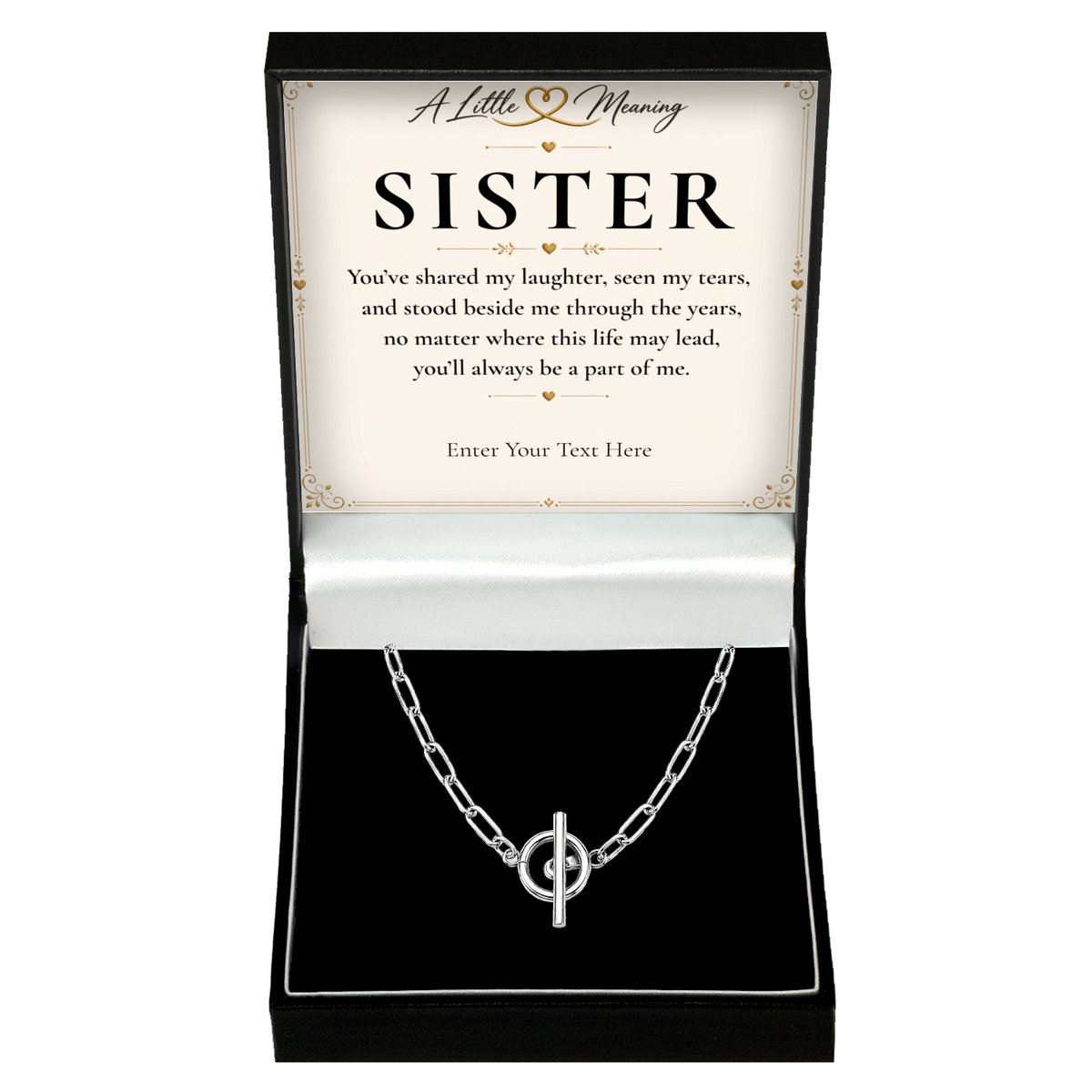 The Together Sister Necklace: link chain necklace in a gift box with a personalised message card