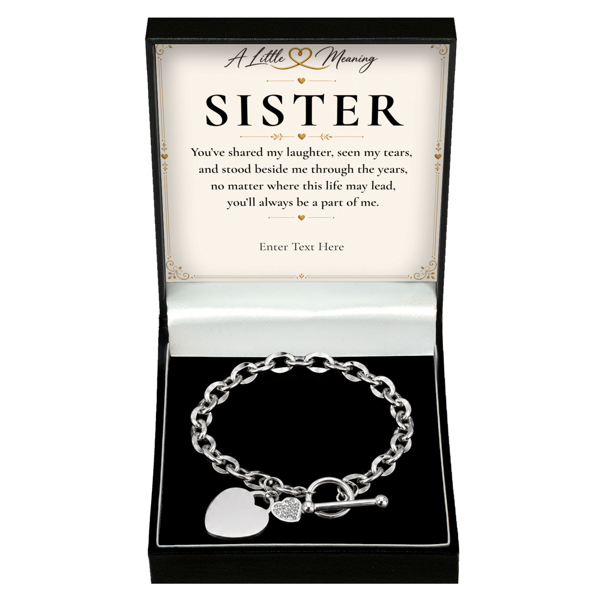 The Always Sister Bracelet: crystal heart bracelet in a gift box with a personalised message card