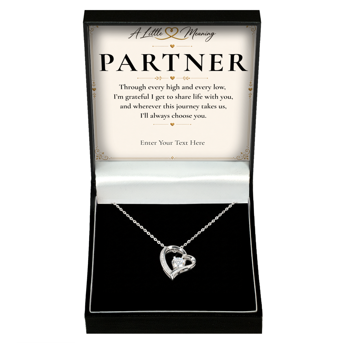 The Eternal Partner Necklace: crystal heart pendant in a gift box with a personalised message card