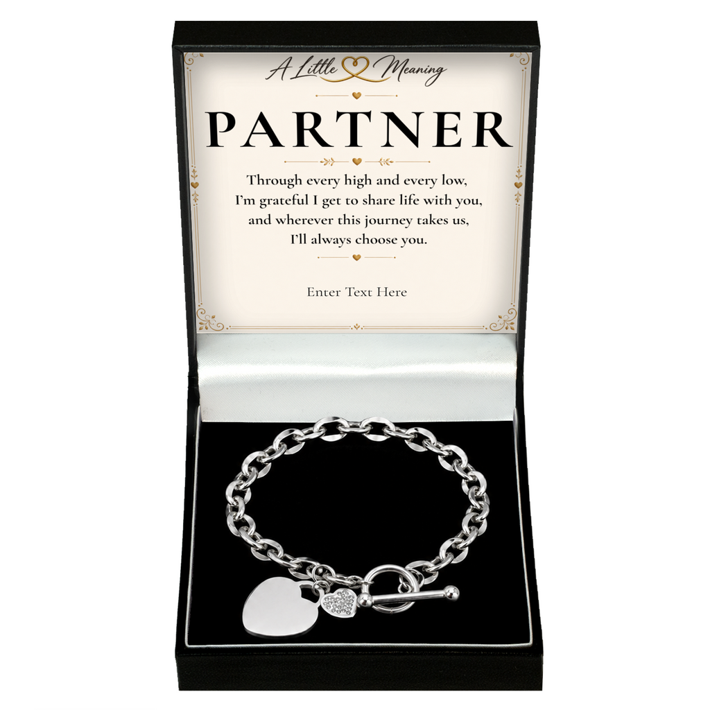 The Always Partner Bracelet: crystal heart bracelet in a gift box with a personalised message card