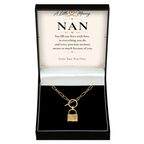 The Golden Bond Nan Necklace: gold-tone padlock pendant in a gift box with a personalised message card