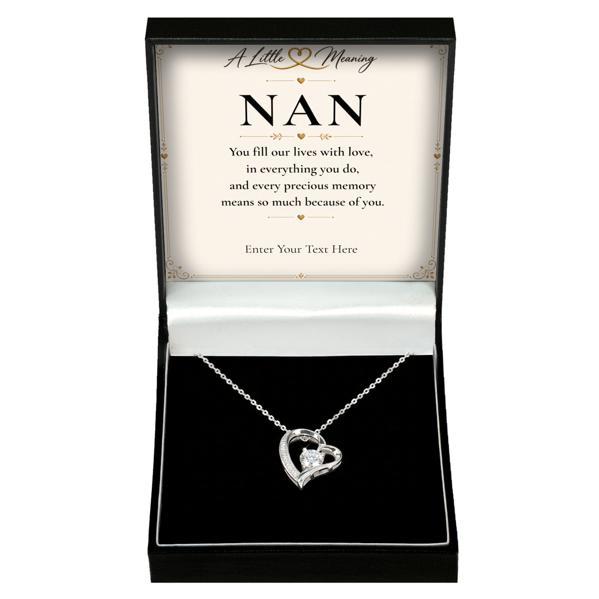 The Eternal Nan Necklace: crystal heart pendant in a gift box with a personalised message card