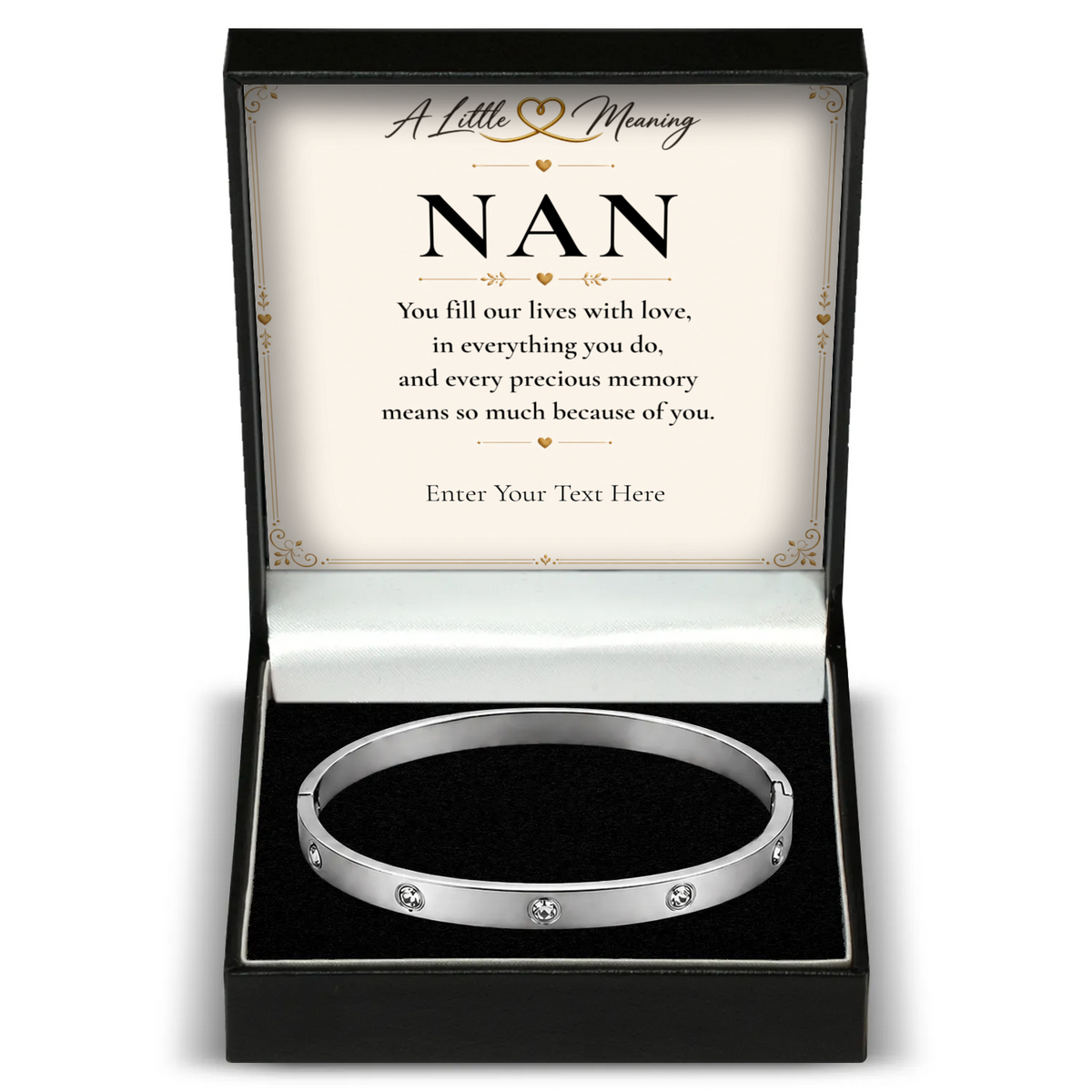 The Sparkle Nan Bracelet: crystal bangle in a gift box with a personalised message card