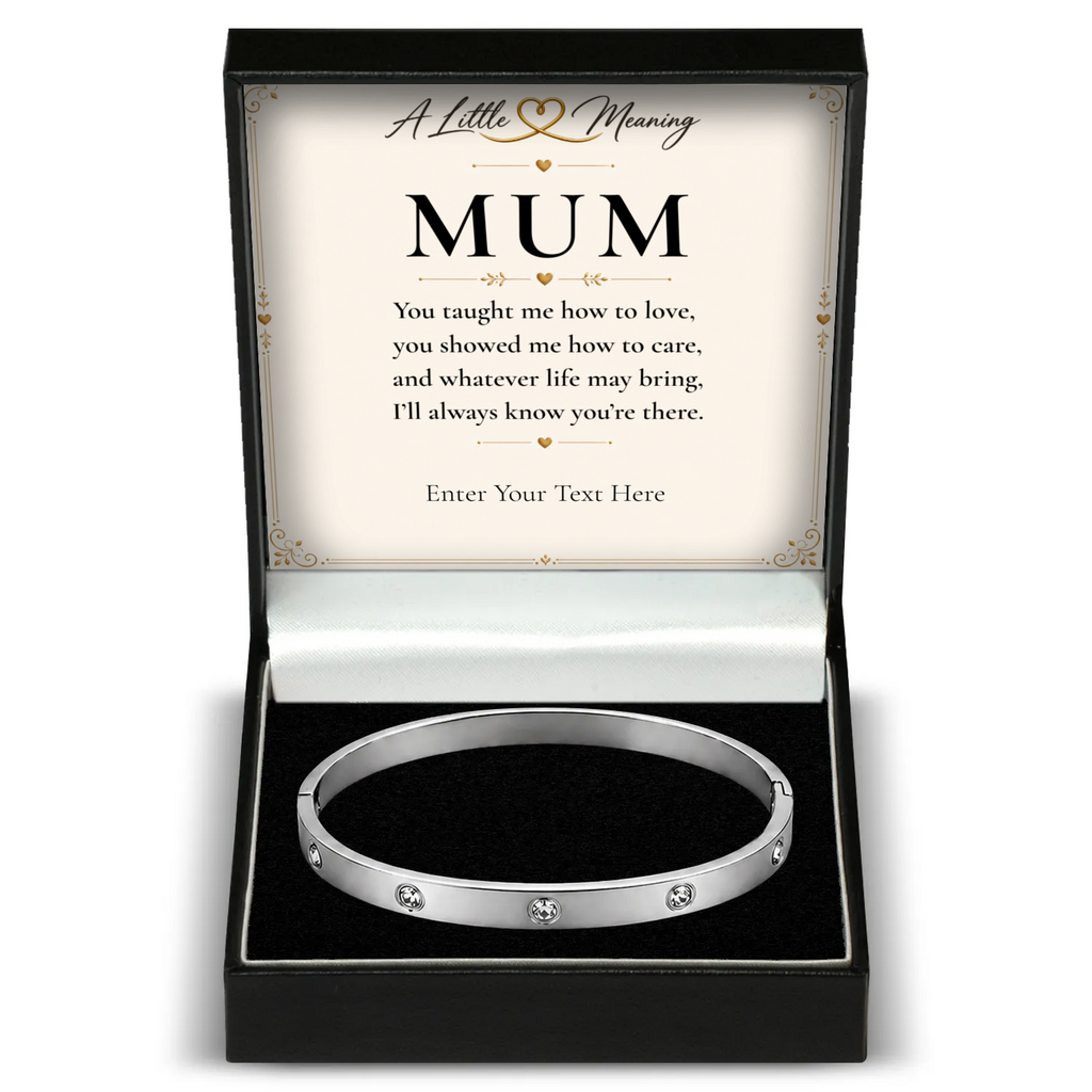 The Sparkle Mum Bracelet: crystal bangle in a gift box with a personalised message card