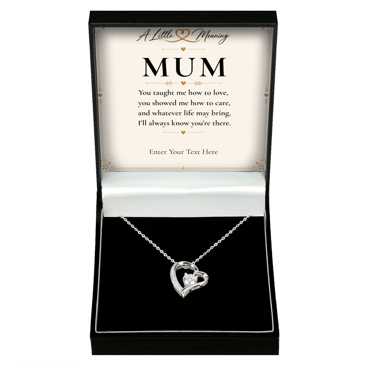 The Eternal Mum Necklace: crystal heart pendant in a gift box with a personalised message card