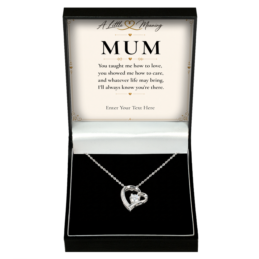 The Eternal Mum Necklace: crystal heart pendant in a gift box with a personalised message card