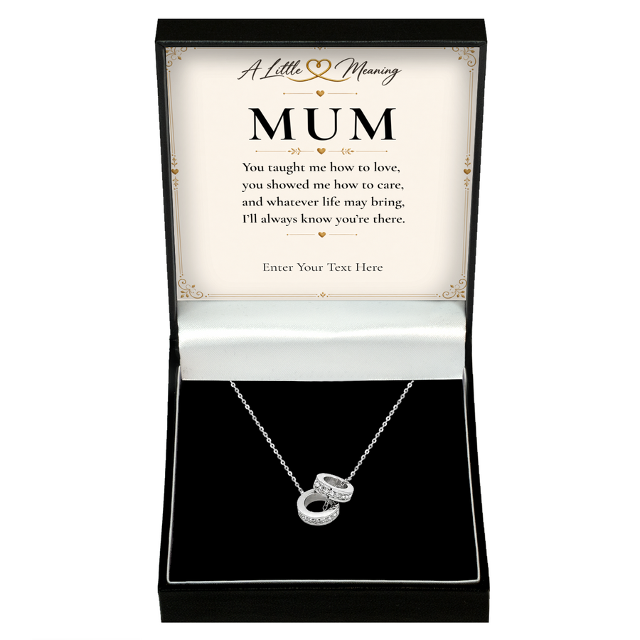 The Trinity Mum Necklace: Trinity ring pendant in a gift box with a personalised message card