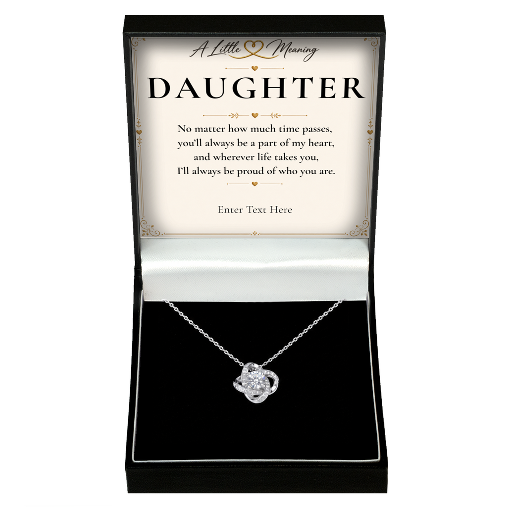 The Forever Daughter Necklace: love knot pendant in a gift box with a personalised message card