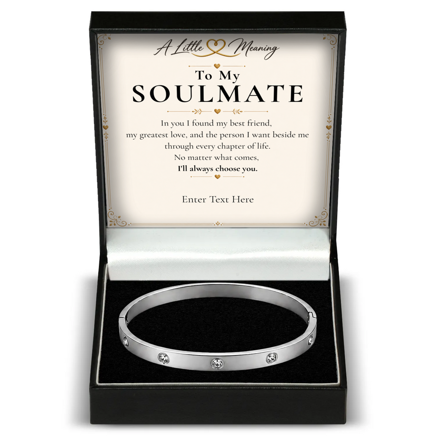 The Sparkle Soulmate Bracelet: crystal bangle in a gift box with a personalised message card